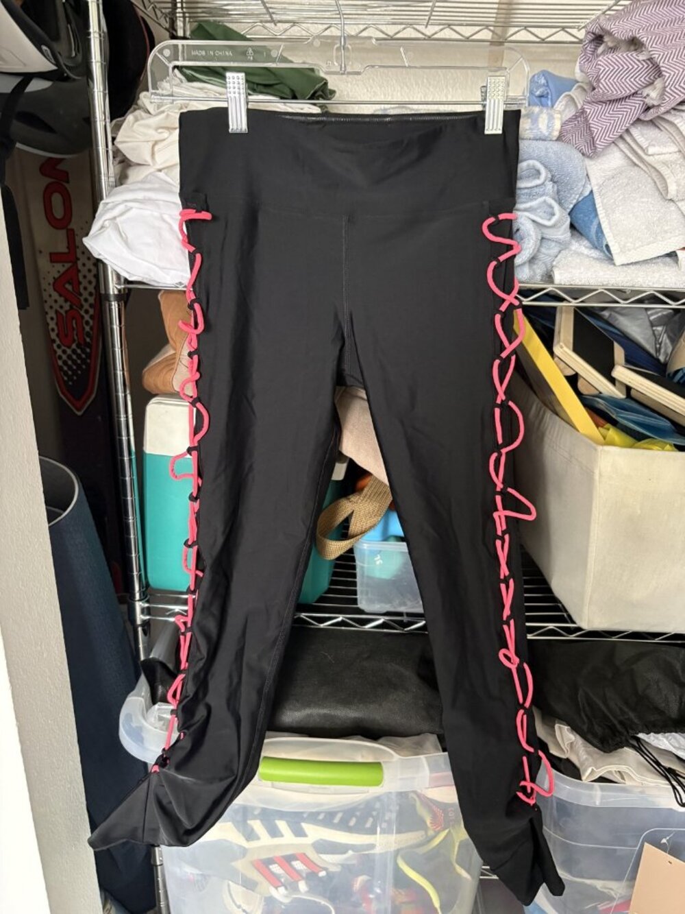 NWT Wicked Weasel 746 Lace Up Leggings Black Neon Coral M